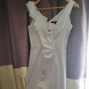 Ruched White dress, pretty ruffles on one shoulder